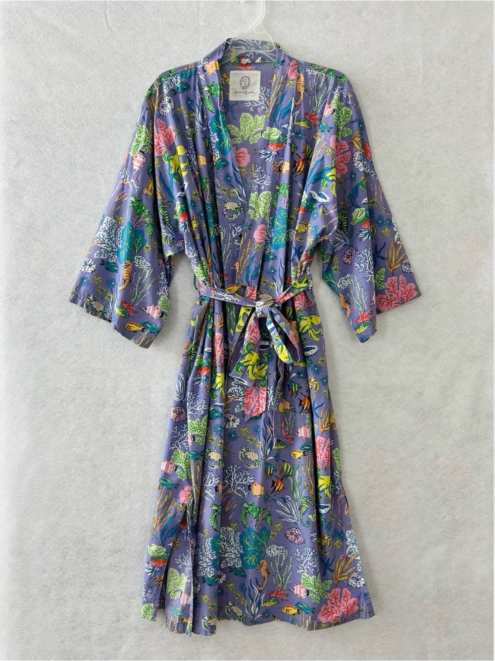 Printfresh Robe Women's Oceania Aquatic Print Ocean Sea Life Purple Cotton L/XL